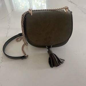 H&M shoulder bag green with suede front.